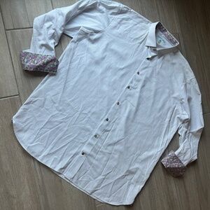 Visconti Black White Button-Down Shirt with Colorful Cuffs/Collar – Men's 3X